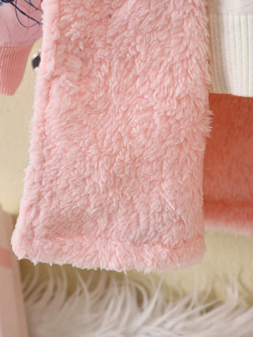 Girls Plus Size Digital Print Warm Plush Lining Hooded Long Jacket, Fashion Crossbody Bag, Suitable For Autumn/Winter
