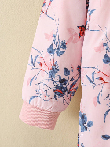 Girls Plus Size Digital Print Warm Plush Lining Hooded Long Jacket, Fashion Crossbody Bag, Suitable For Autumn/Winter