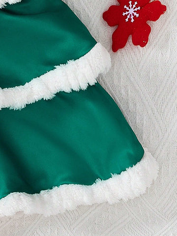 Girls Plush Colorblock Bow Decor A-Line Dress