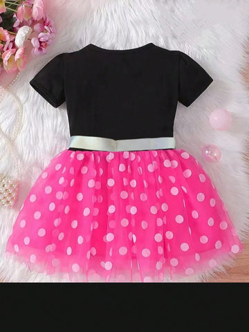 Girls Polka Dot Princess Dress, Cute Dotted Print Short Sleeve Fluffy Dress, Summer