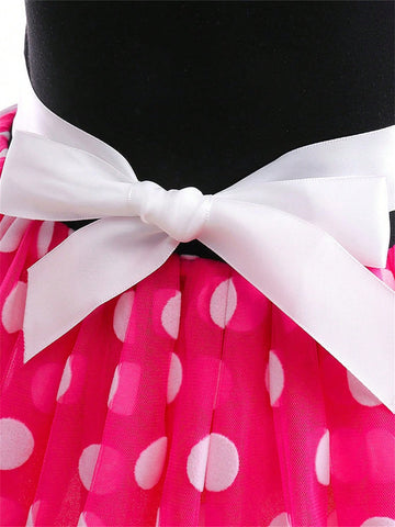 Girls Polka Dot Princess Dress, Cute Dotted Print Short Sleeve Fluffy Dress, Summer