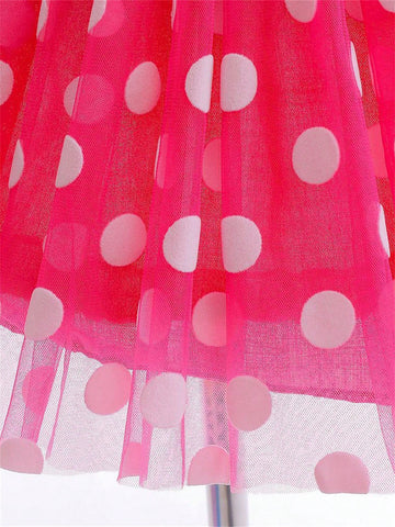 Girls Polka Dot Princess Dress, Cute Dotted Print Short Sleeve Fluffy Dress, Summer