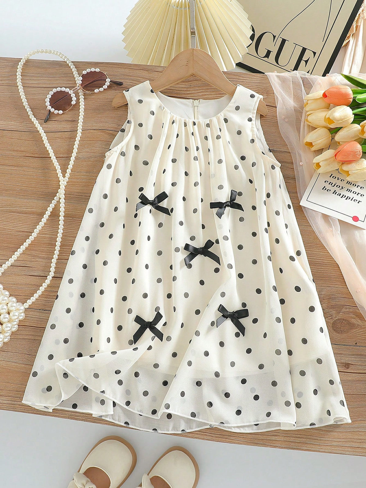 Girls Polka Dot Sleeveless French Style Vest Dress, New Spring/Summer