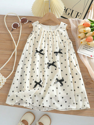 Girls Polka Dot Sleeveless French Style Vest Dress, New Spring/Summer