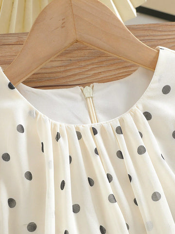 Girls Polka Dot Sleeveless French Style Vest Dress, New Spring/Summer
