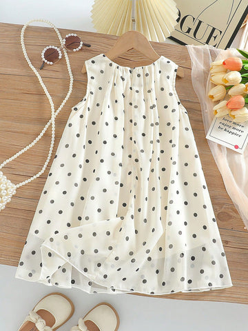 Girls Polka Dot Sleeveless French Style Vest Dress, New Spring/Summer