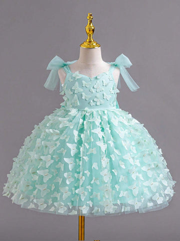 Girls Princess Bowknot Party Dress, Flower Girl Formal Gown, Casual Solid Color Sleeveless Dress