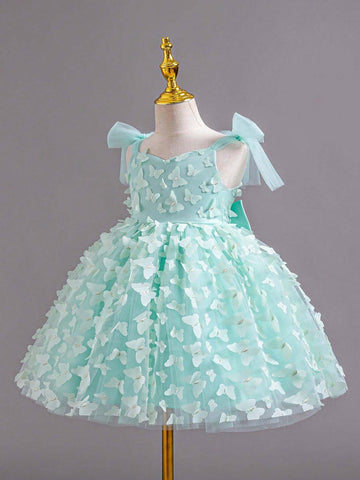 Girls Princess Bowknot Party Dress, Flower Girl Formal Gown, Casual Solid Color Sleeveless Dress
