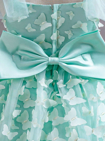 Girls Princess Bowknot Party Dress, Flower Girl Formal Gown, Casual Solid Color Sleeveless Dress