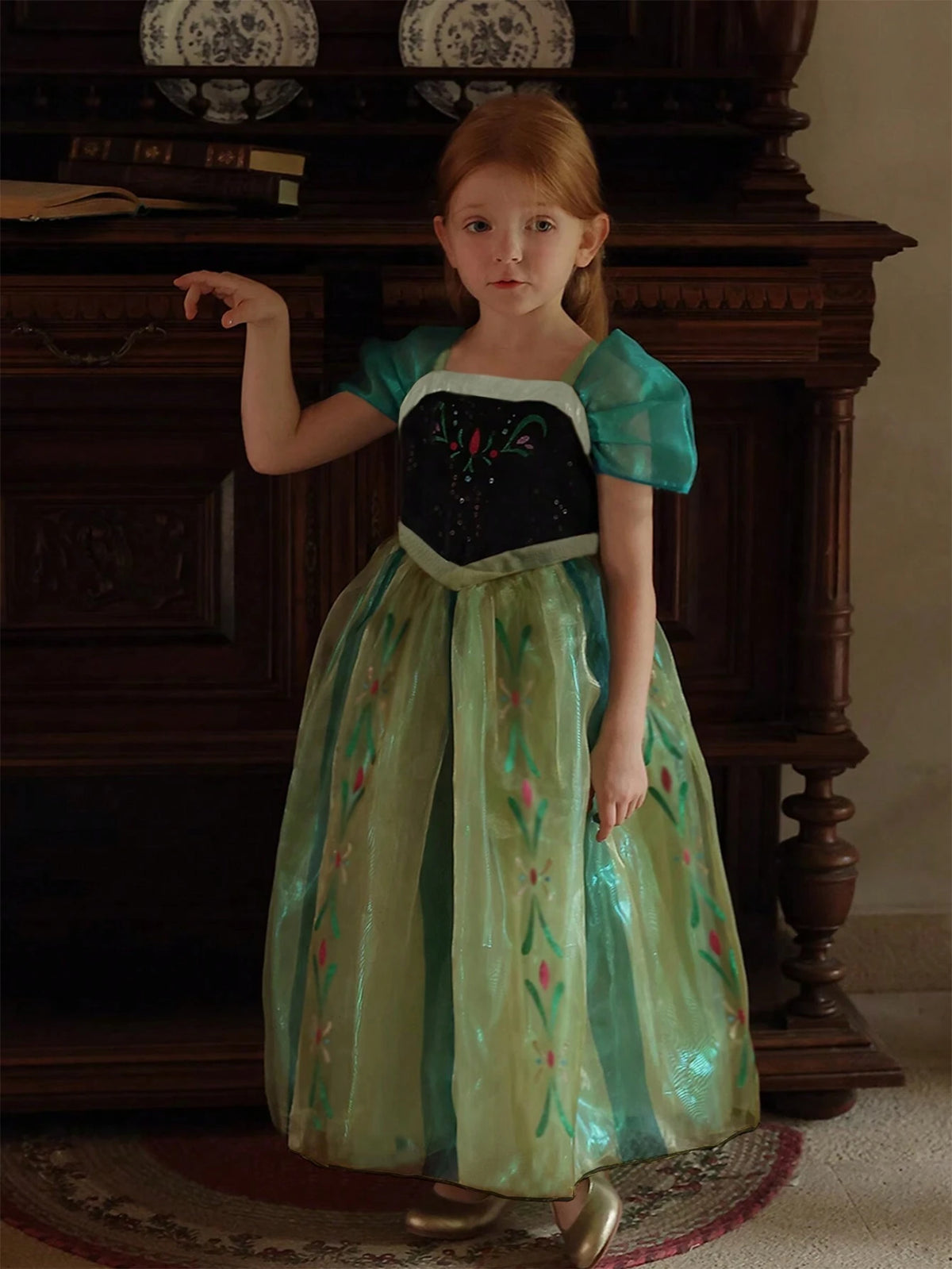 Girls' Princess Dress With Mesh Skirt, Short Sleeve, Showing White Tone, Summer