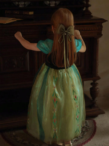 Girls' Princess Dress With Mesh Skirt, Short Sleeve, Showing White Tone, Summer