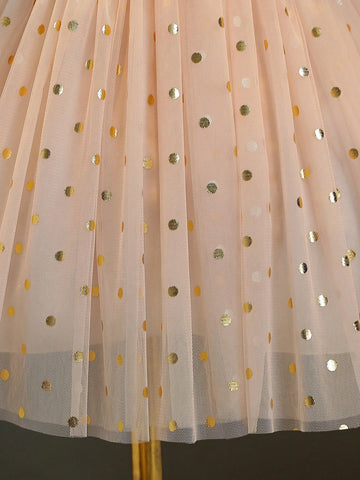 Girls' Princess Dress With Puffy Tulle Skirt, Sheer Sleeves, Perfect For Weddings, Parties, And Flower Girls