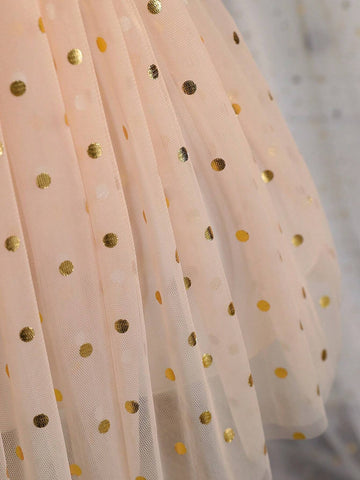 Girls' Princess Dress With Puffy Tulle Skirt, Sheer Sleeves, Perfect For Weddings, Parties, And Flower Girls