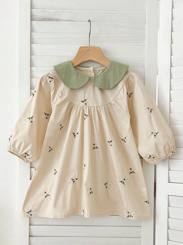 Girls Princess Long Sleeve Embroidered Floral Dress, Spring/Autumn