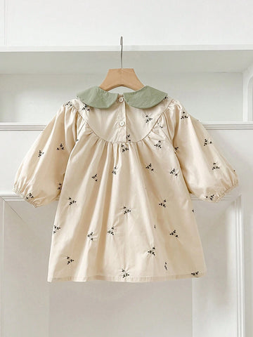 Girls Princess Long Sleeve Embroidered Floral Dress, Spring/Autumn