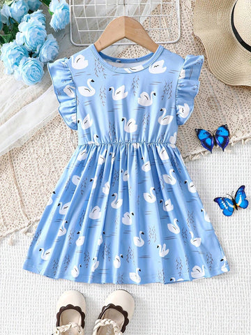Girls' Printed Casual Summer Dress For Toddler Baby Girls