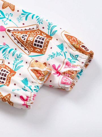 Girls Printed Long Sleeve Cake Skirt Dress