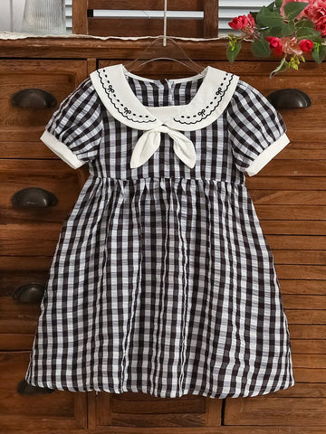 Girls' Puffed Sleeve Dress, High-Quality Embroidered Floral Long Dress