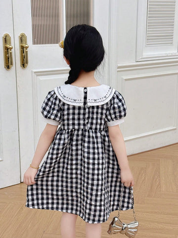 Girls' Puffed Sleeve Dress, High-Quality Embroidered Floral Long Dress