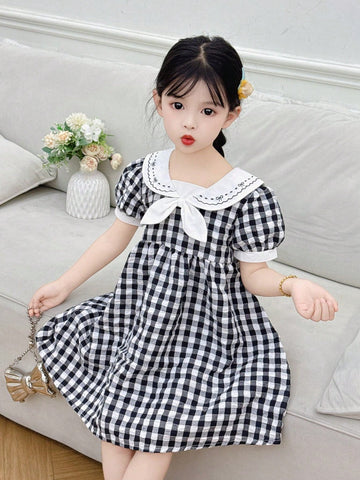 Girls' Puffed Sleeve Dress, High-Quality Embroidered Floral Long Dress