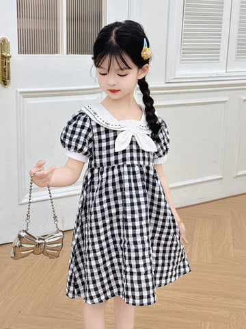 Girls' Puffed Sleeve Dress, High-Quality Embroidered Floral Long Dress