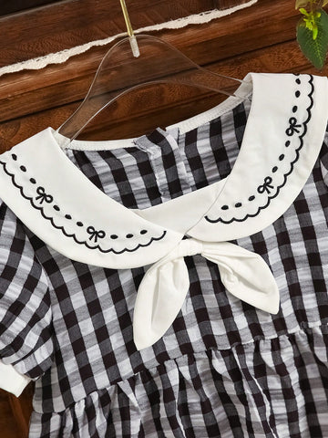 Girls' Puffed Sleeve Dress, High-Quality Embroidered Floral Long Dress