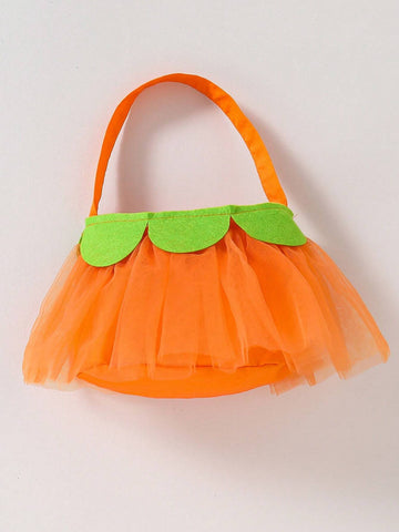 Girls Pumpkin Color Mesh Dress Halloween Casual Cute Summer Style
