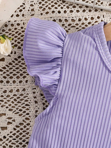 Girls Purple Floral Dress Cap Sleeve Boutique Dress For Summer Vacation Casual Wear