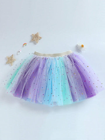Girls' Rainbow Star Mesh TUTU Skirt, Cute Dance Party Holiday Performance Costume Dress