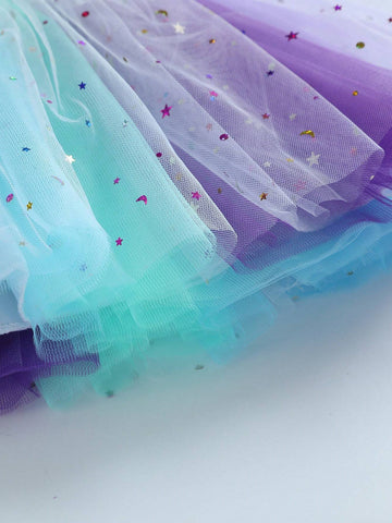 Girls' Rainbow Star Mesh TUTU Skirt, Cute Dance Party Holiday Performance Costume Dress