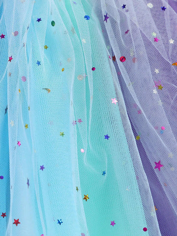 Girls' Rainbow Star Mesh TUTU Skirt, Cute Dance Party Holiday Performance Costume Dress