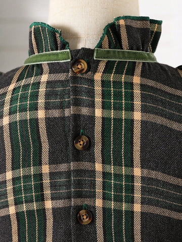 Girls' Red Plaid Velvet Bow Decor Cute Mini Dress For Autumn/Winter