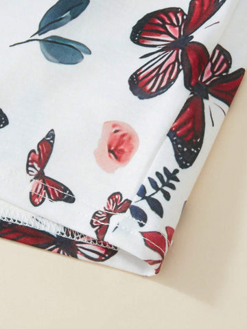 Girls Red & White Floral Print Sleeveless Casual Party Elegant Dress