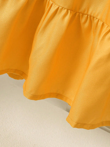 Girls Retro V-Neck Cap Sleeve Cinched Waist Vacation Dress