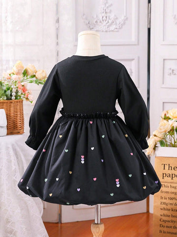 Girls Rose Embroidery Ruffle Hem Princess Dress