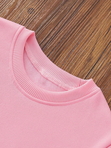 Girls Cartoon Print Round Neck Thermal Lined Long Sleeve Sweatshirt, Casual Thickened Winter Wear