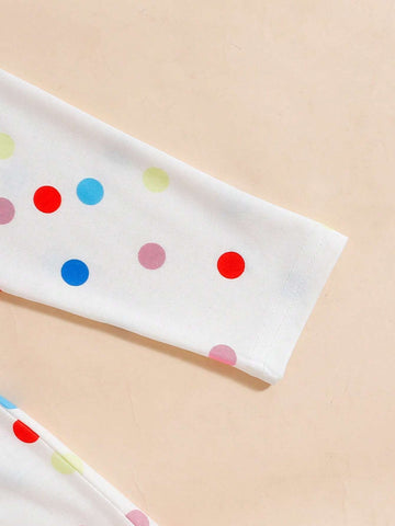 Girls' Round Neck Long Sleeve Polka Dot Rainbow Cute Fashion Dress
