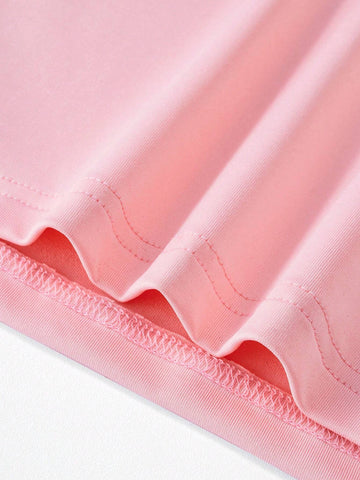 Girls' Round Neck T-Shirt With Independence Day Letter Print, Casual Kids' Clothing