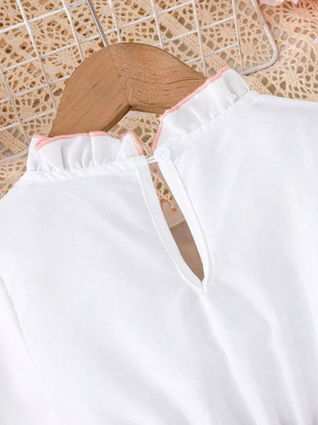 Girls' Ruffle Hem Long Sleeve Pleated Dress, Elegant For Formal Occasions, Spring & Autumn