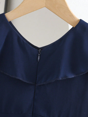 Girls' Ruffle V-Neck Comfortable Chiffon Dress, Suitable For Everyday Wear And Vacation, Summer