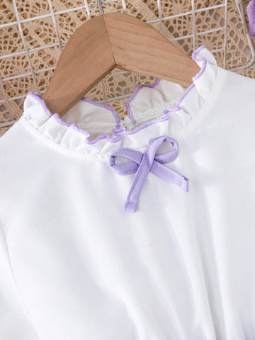 Girls Ruffled Long Sleeve Pleated Dress, Elegant For Formal Occasions