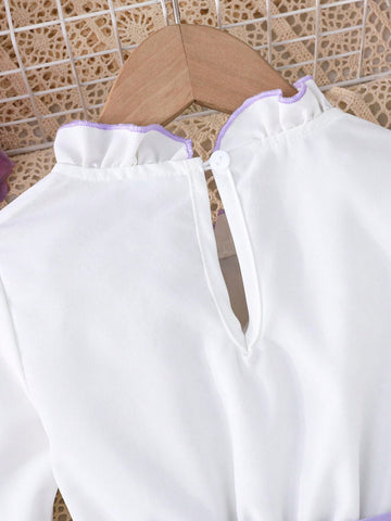 Girls Ruffled Long Sleeve Pleated Dress, Elegant For Formal Occasions