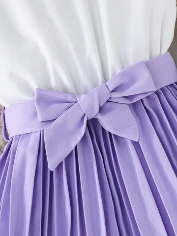 Girls Ruffled Long Sleeve Pleated Dress, Elegant For Formal Occasions