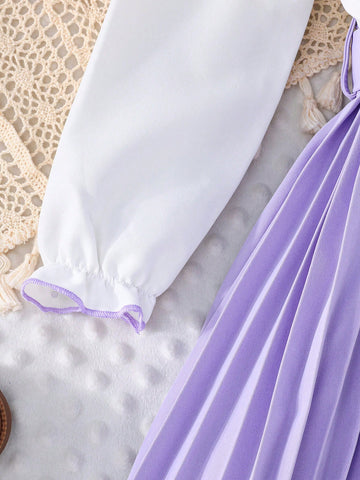 Girls Ruffled Long Sleeve Pleated Dress, Elegant For Formal Occasions