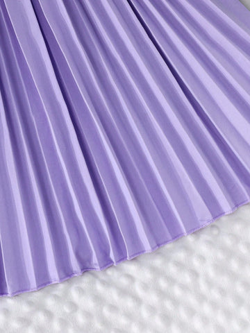 Girls Ruffled Long Sleeve Pleated Dress, Elegant For Formal Occasions