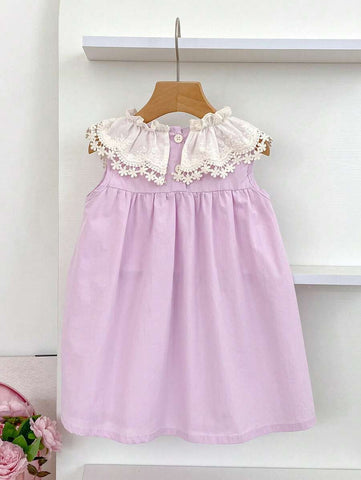 Girls' Ruffled Neck Sleeveless Sweet Princess Dress, New Design For Toddlers