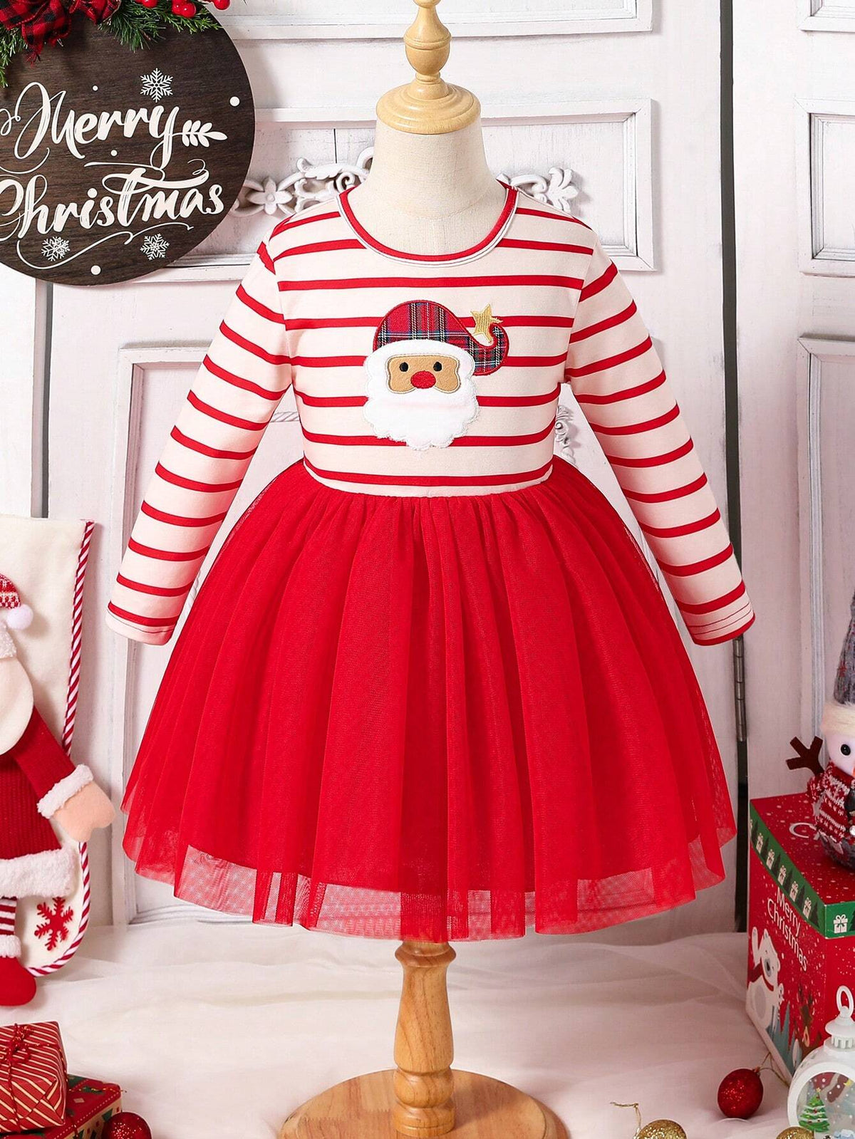Girls Santa Dress, Christmas Atmosphere Dress, New Year Dress,