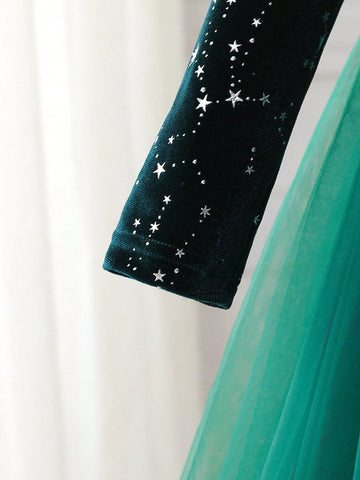 Girls' Sequin Mesh Princess Dress, Autumn Winter Children Tulle Puffy Party Dresses, Young Girl Elegant Formal Dresses