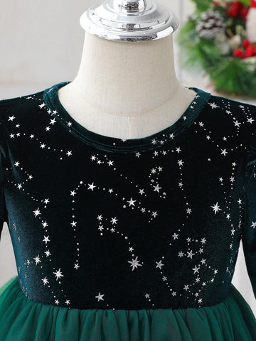 Girls' Sequin Mesh Princess Dress, Autumn Winter Children Tulle Puffy Party Dresses, Young Girl Elegant Formal Dresses