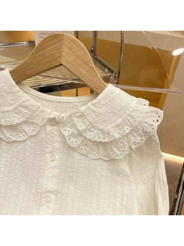 Girls" Shirt Baby Long Sleeve 2024 Spring Children Double-Layer Doll Collar Shirt Girl Top Princess Blouse